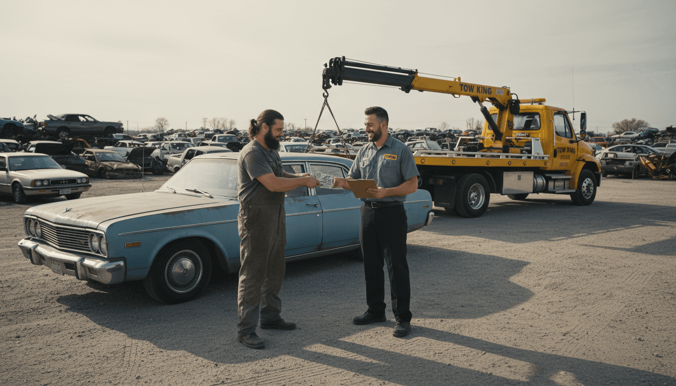 Junk Cars Jimmy handing cash to a customer for their junk car during a same-day pickup in Belleville